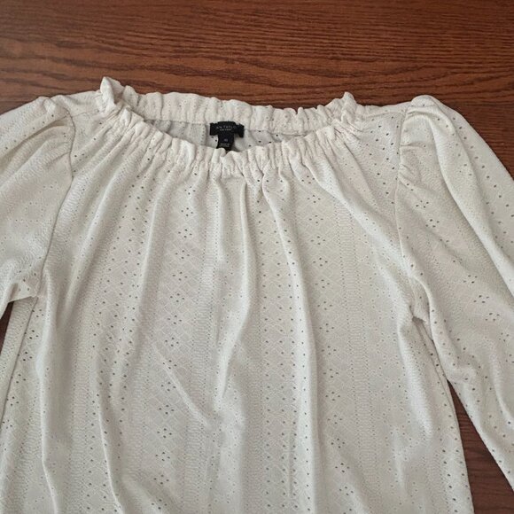 Ann Taylor Eyelet Ivory Smocked Neck Puffed Sleeve Blouse Size XS balloon sleeve - Picture 8 of 12